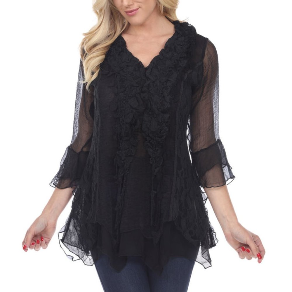 NWT PRETTY ANGEL BLACK BOLERO GYPSY BLOUSE bohemian western flare SM-XXL tunic